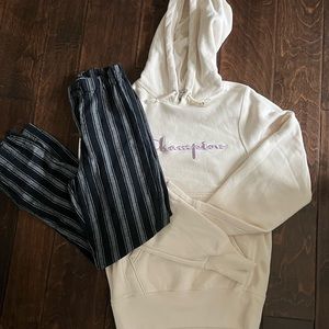 Brandy Melville Tilden pants and champion sweatshirt